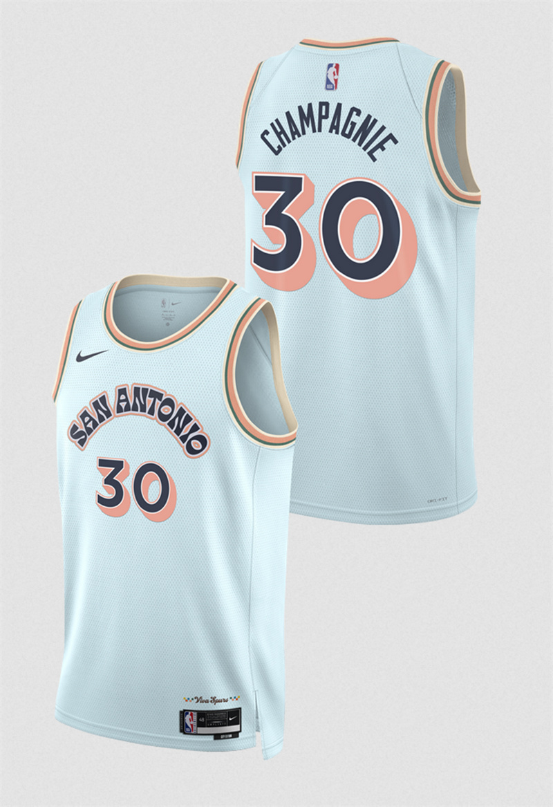 Men's San Antonio Spurs #30 Julian Champagnie Light Blue 2024/25 City Edition Stitched Basketball Jersey Men's San Antonio Spurs #30 Julian Champagnie Light Blue 2024/25 City Edition Stitched Basketball Jersey