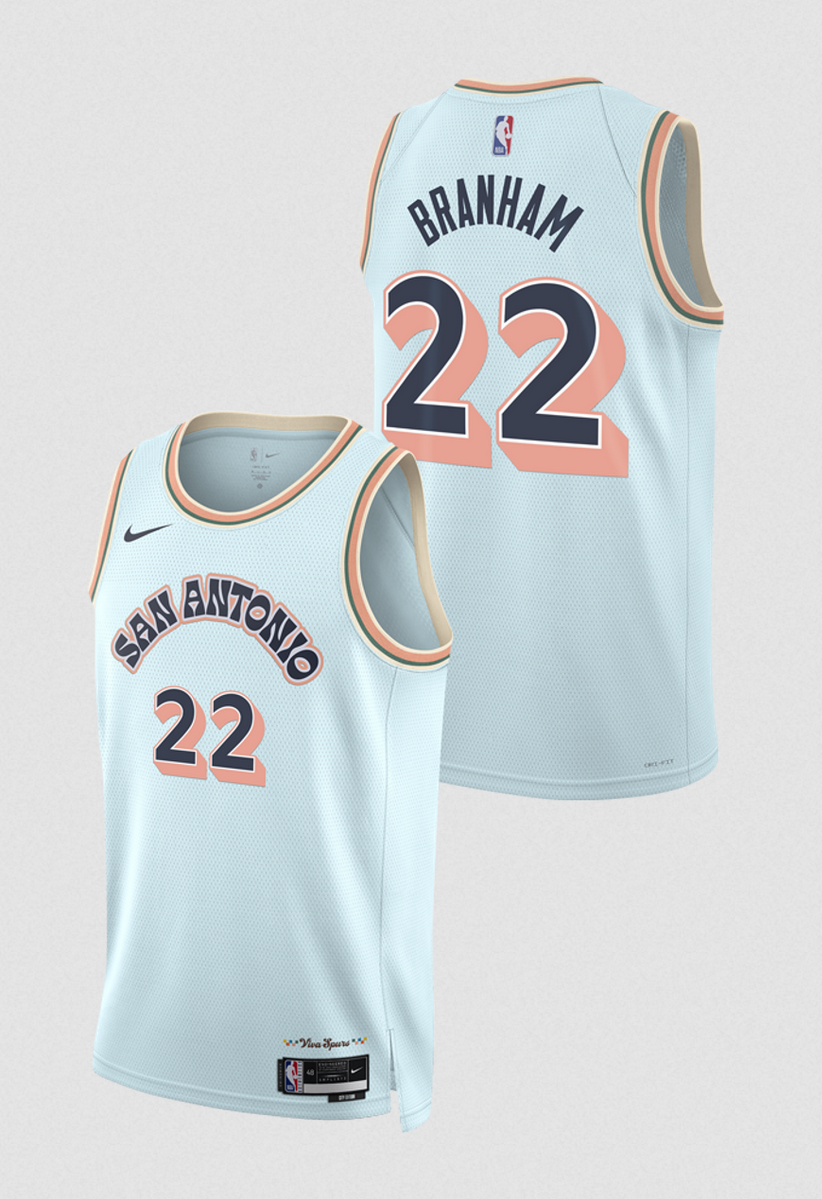 Men's San Antonio Spurs #22 Malaki Branham Light Blue 2024/25 City Edition Stitched Basketball Jersey Men's San Antonio Spurs #22 Malaki Branham Light Blue 2024/25 City Edition Stitched Basketball Jersey