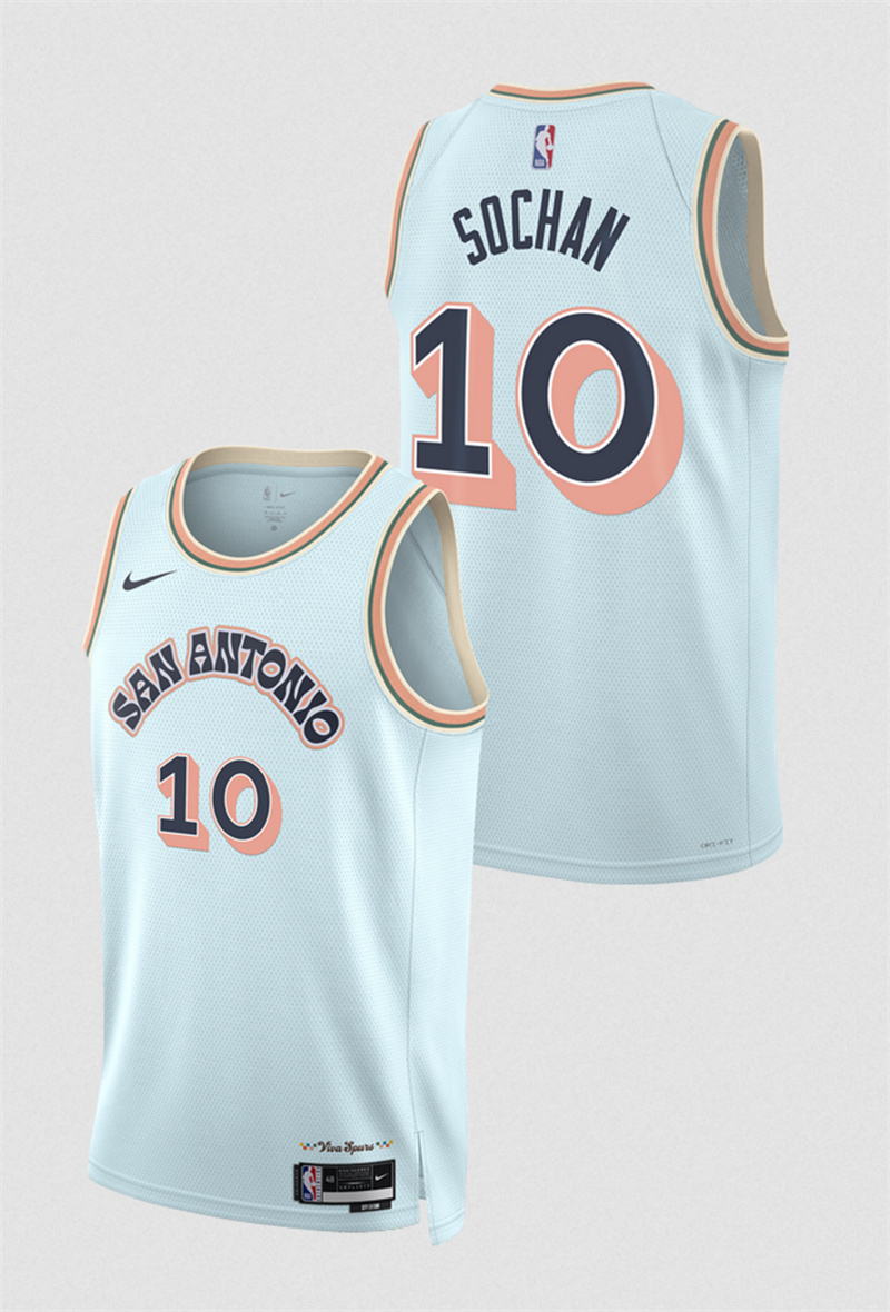 Men's San Antonio Spurs #10 Jeremy Sochan Light Blue 2024/25 City Edition Stitched Basketball Jersey Men's San Antonio Spurs #10 Jeremy Sochan Light Blue 2024/25 City Edition Stitched Basketball Jersey