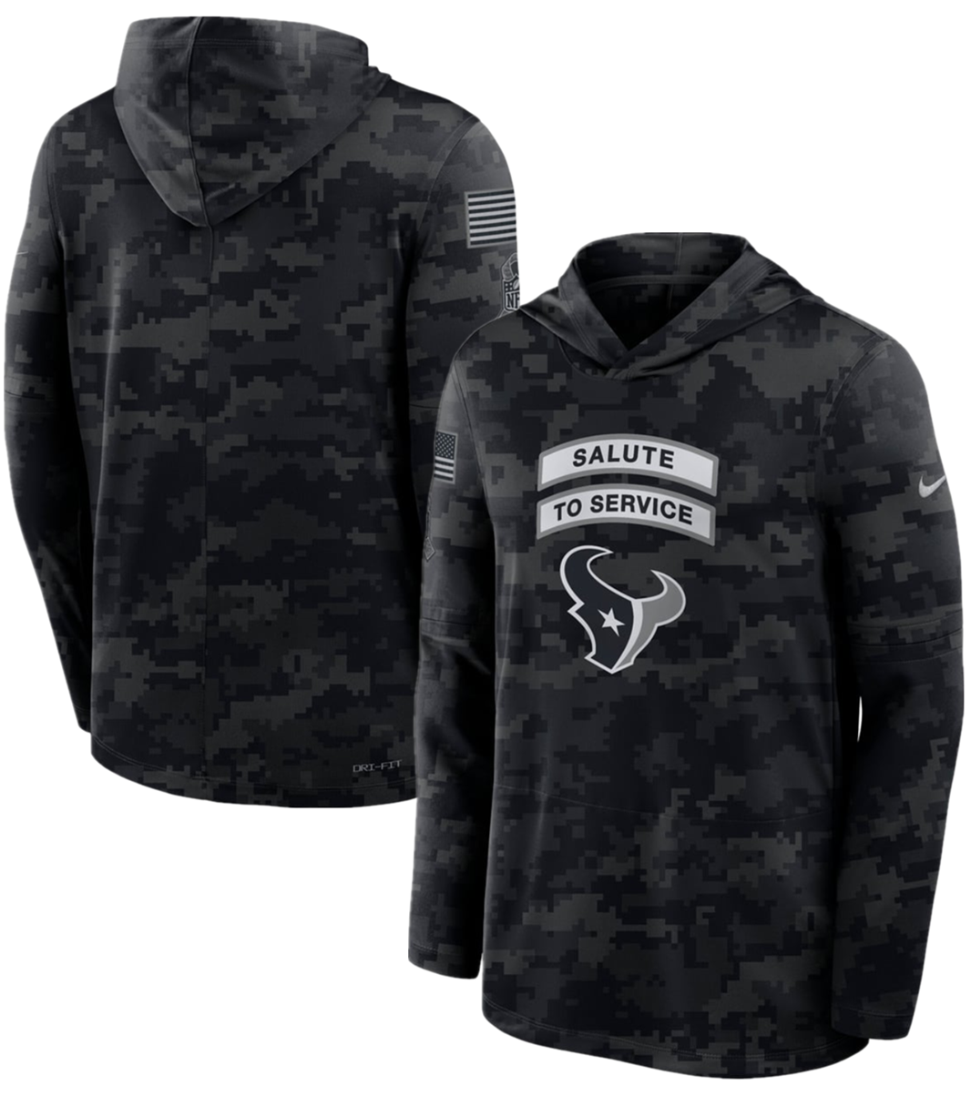 Men's Houston Texans Black 2026 Salute to Service Sideline Lightweight Hoodie Dri-FIT Long Sleeve Top