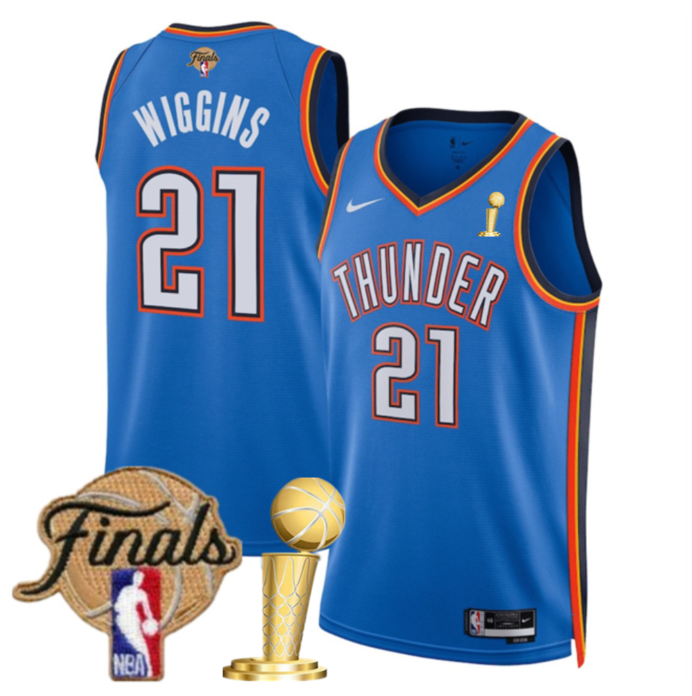 Men's Oklahoma City Thunder #21 Aaron Wiggins Blue 2025 Finals Champions Icon Edition Stitched Basketball Jersey