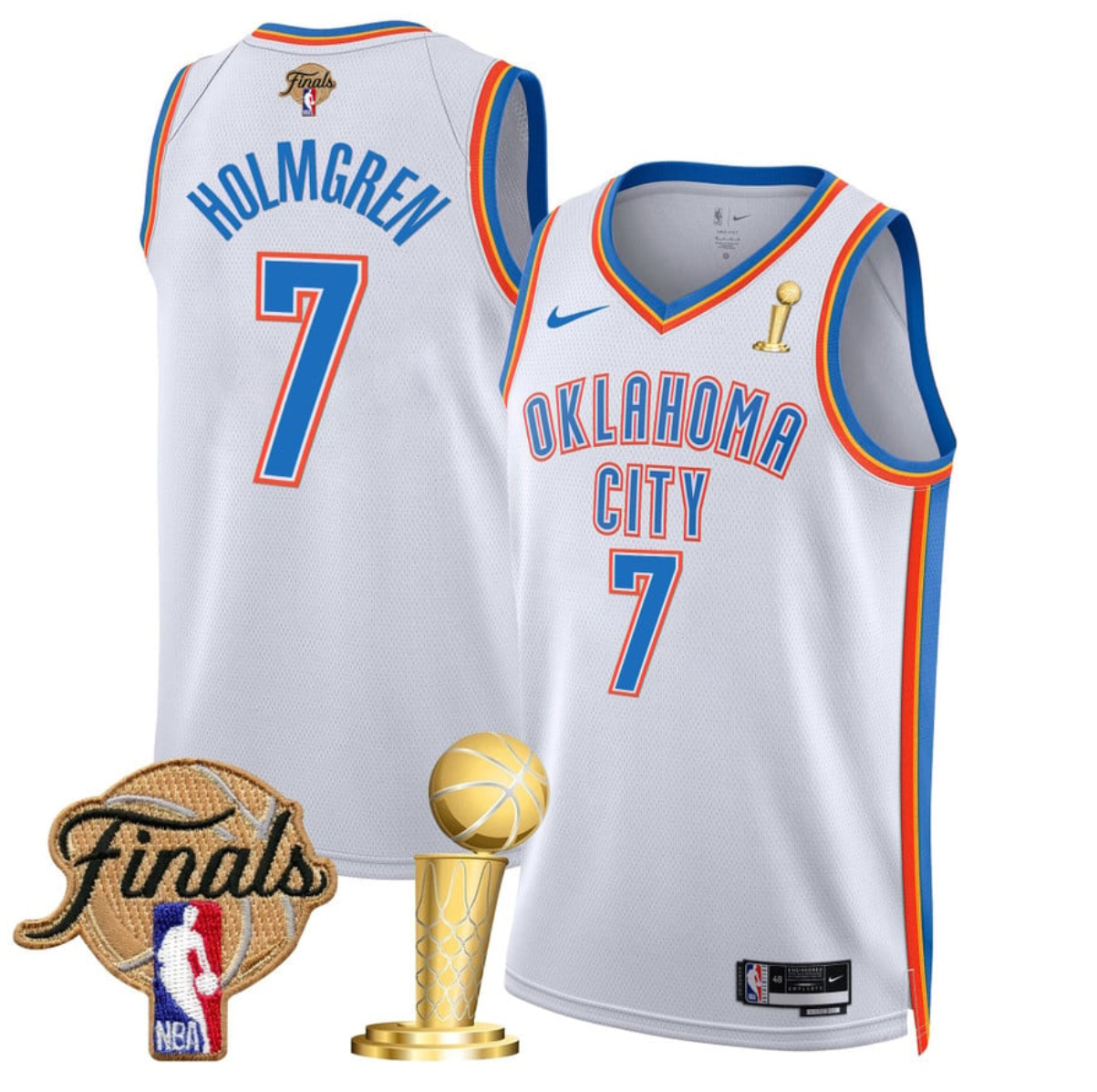 Men's Oklahoma City Thunder #7 Chet Holmgren White 2025 Finals Champions Association Edition Stitched Basketball Jersey