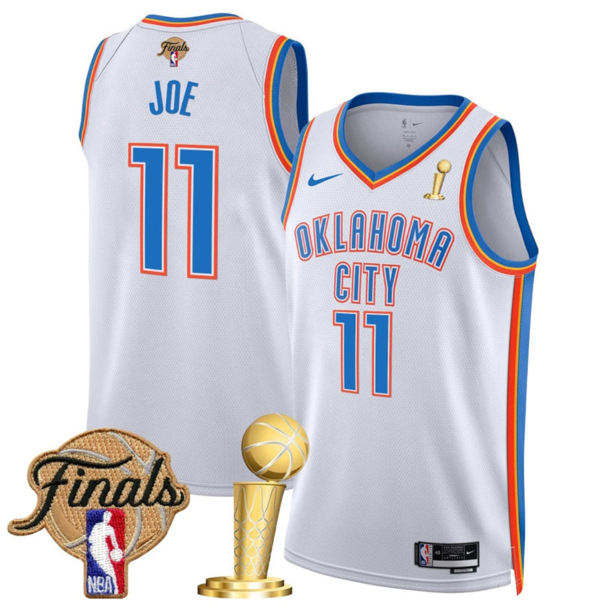Men's Oklahoma City Thunder #11 Isaiah Joe White 2025 Finals Champions Association Edition Stitched Basketball Jersey