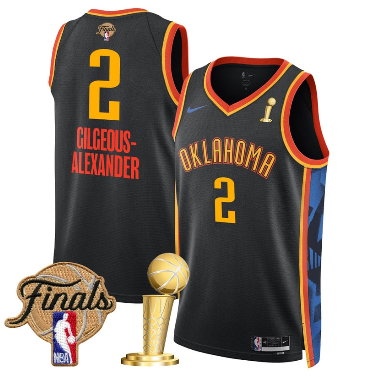 Men's Oklahoma City Thunder #2 Shai Gilgeous-Alexander Black 2025 Finals Champions City Edition Stitched Basketball Jersey