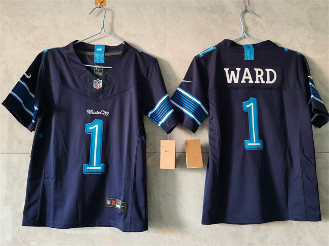 Women's Tennessee Titans #1 Cameron Ward Navy 2026 F.U.S.E. 'Music City' Rivalries Collection Limited Stitched Football Jersey(Run Small)