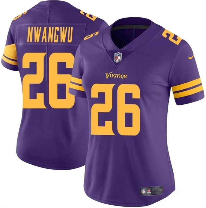 Women's Minnesota Vikings #26 Kene Nwangwu Purple Color Rush Limited Stitched Jersey(Run Small) Women's Minnesota Vikings #26 Kene Nwangwu Purple Color Rush Limited Stitched Jersey(Run Small)