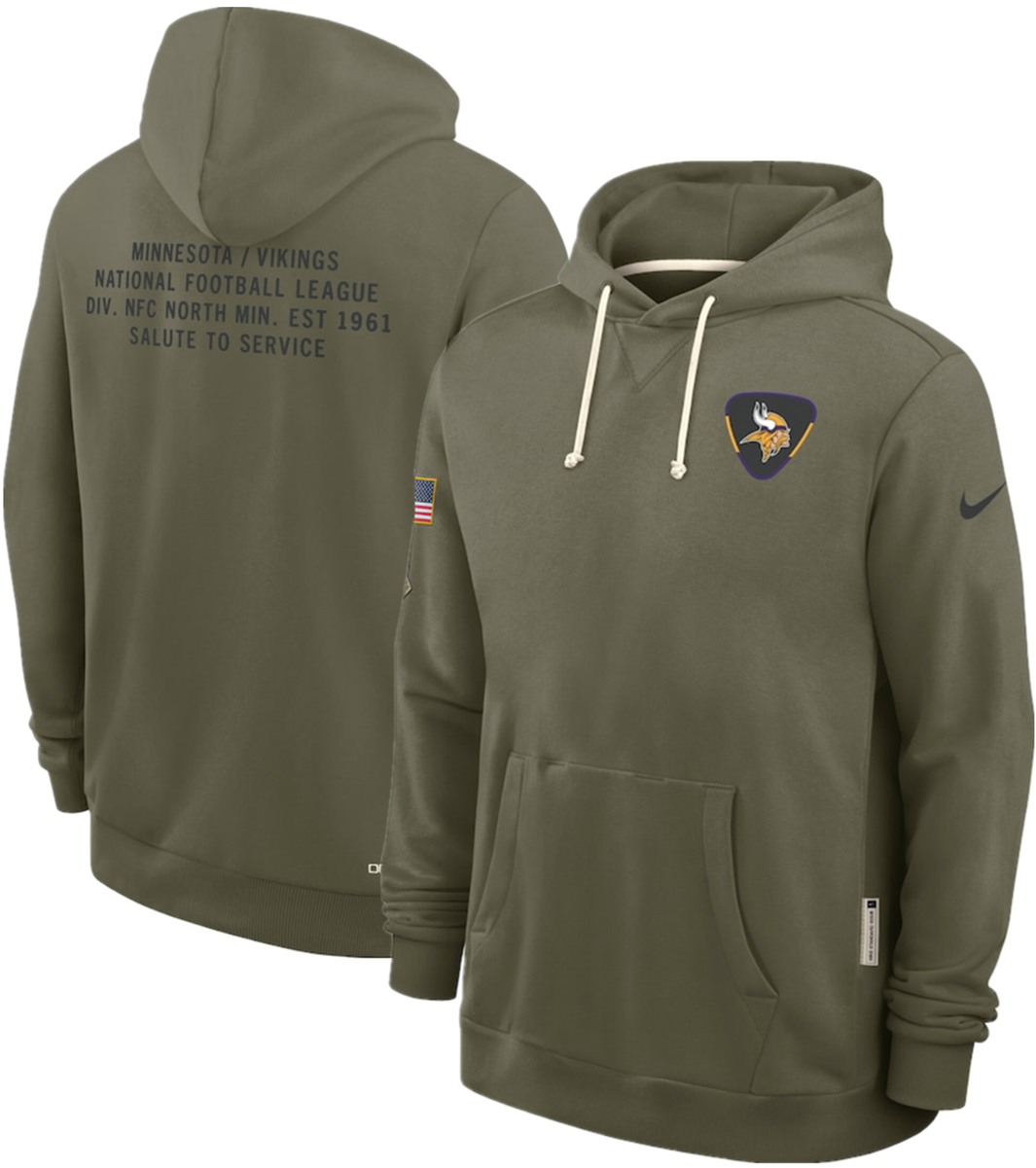 Men's Minnesota Vikings Olive 2025 Salute to Service Pullover Hoodie