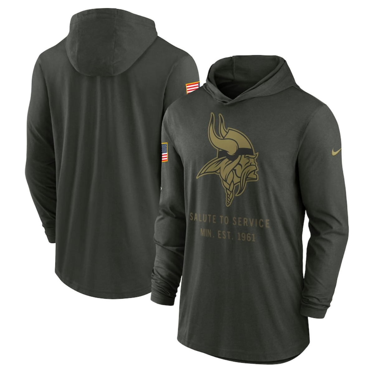 Men's Minnesota Vikings Forest Green 2025 Salute to Service Sideline Dri-FIT Lightweight Pullover Hoodie