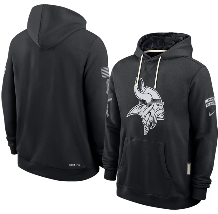 Men's Minnesota Vikings Black 2026 Salute to Service Sideline Dri-FIT Pullover Hoodie