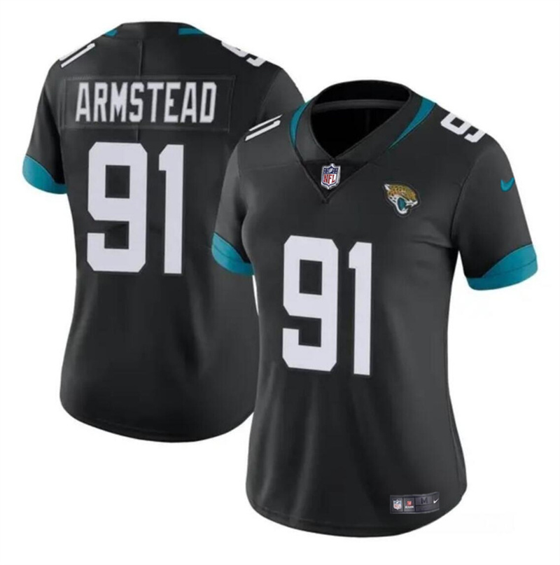 Women's Jacksonville Jaguars #91 Arik Armstead Black Vapor Stitched Jersey(Run Small)