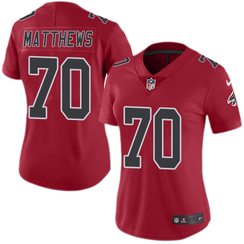 Nike Falcons #70 Jake Matthews Red Women's Stitched NFL Limited Rush Jersey Nike Falcons #70 Jake Matthews Red Women's Stitched NFL Limited Rush Jersey