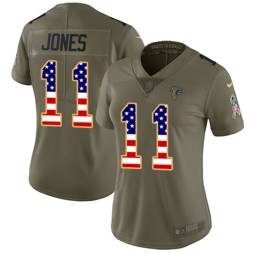 Nike Falcons #11 Julio Jones Olive/USA Flag Women's Stitched NFL Limited 2017 Salute to Service Jersey Nike Falcons #11 Julio Jones Olive/USA Flag Women's Stitched NFL Limited 2017 Salute to Service Jersey