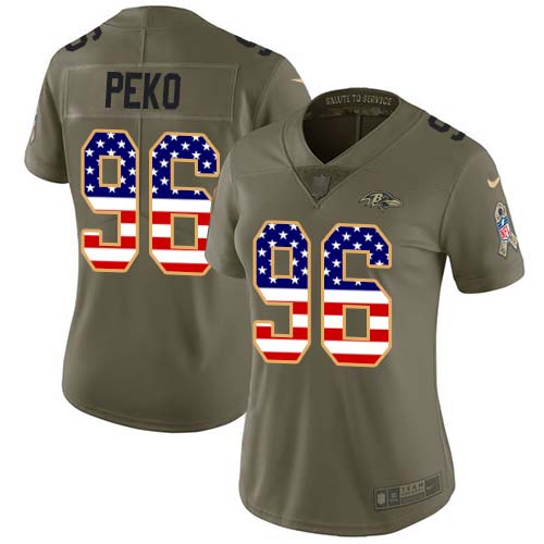 Nike Ravens #96 Domata Peko Sr Olive/USA Flag Women's Stitched NFL Limited 2017 Salute To Service Jersey Nike Ravens #96 Domata Peko Sr Olive/USA Flag Women's Stitched NFL Limited 2017 Salute To Service Jersey
