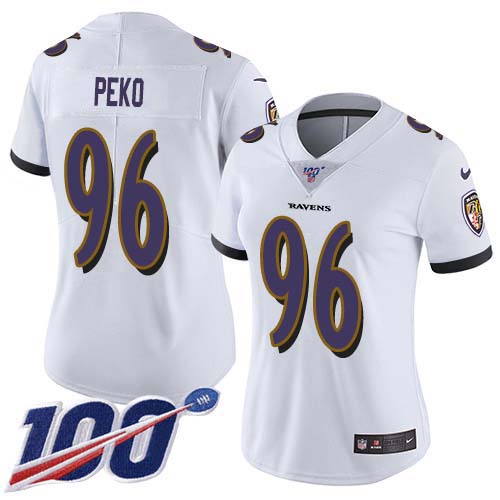 Nike Ravens #96 Domata Peko Sr White Women's Stitched NFL 100th Season Vapor Untouchable Limited Jersey Nike Ravens #96 Domata Peko Sr White Women's Stitched NFL 100th Season Vapor Untouchable Limited Jersey