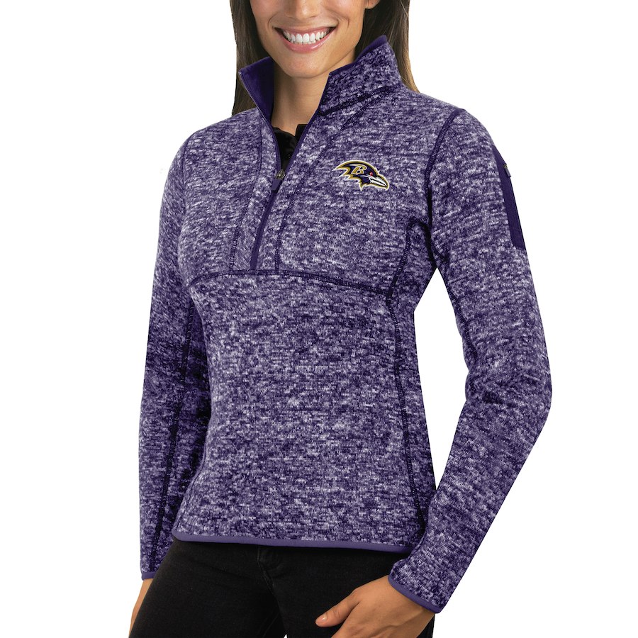 Baltimore Ravens Antigua Women's Fortune Half-Zip Sweater Heather Purple Baltimore Ravens Antigua Women's Fortune Half-Zip Sweater Heather Purple