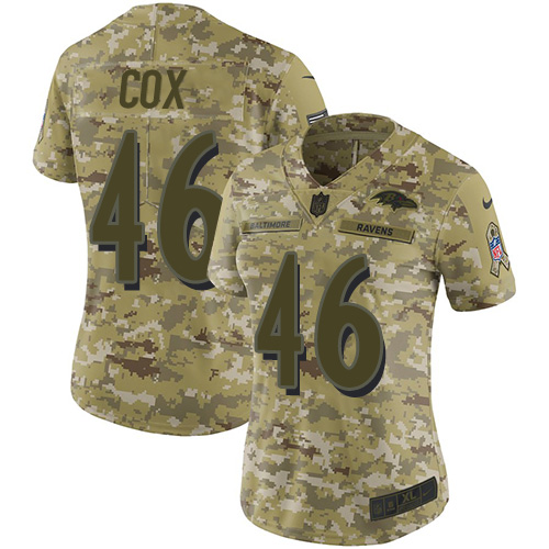Nike Ravens #46 Morgan Cox Camo Women's Stitched NFL Limited 2018 Salute to Service Jersey Nike Ravens #46 Morgan Cox Camo Women's Stitched NFL Limited 2018 Salute to Service Jersey
