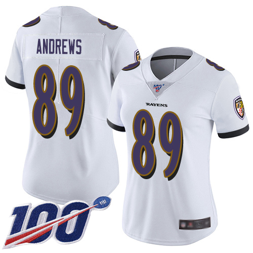 Nike Ravens #89 Mark Andrews White Women's Stitched NFL 100th Season Vapor Limited Jersey Nike Ravens #89 Mark Andrews White Women's Stitched NFL 100th Season Vapor Limited Jersey