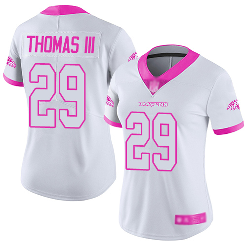 Nike Ravens #29 Earl Thomas III White/Pink Women's Stitched NFL Limited Rush Fashion Jersey Nike Ravens #29 Earl Thomas III White/Pink Women's Stitched NFL Limited Rush Fashion Jersey