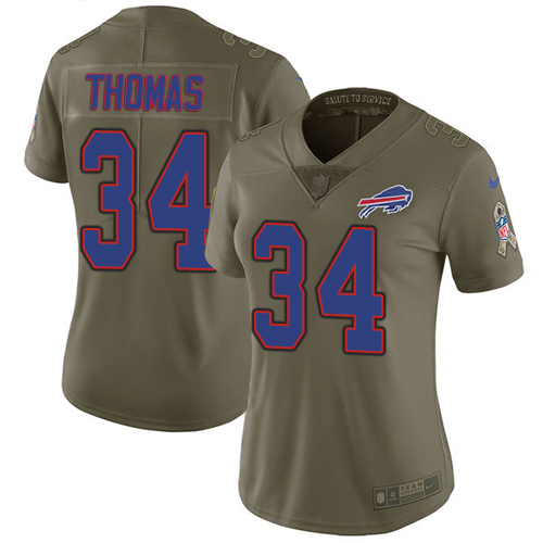 Nike Bills #34 Thurman Thomas Olive Women's Stitched NFL Limited 2017 Salute to Service Jersey Nike Bills #34 Thurman Thomas Olive Women's Stitched NFL Limited 2017 Salute to Service Jersey