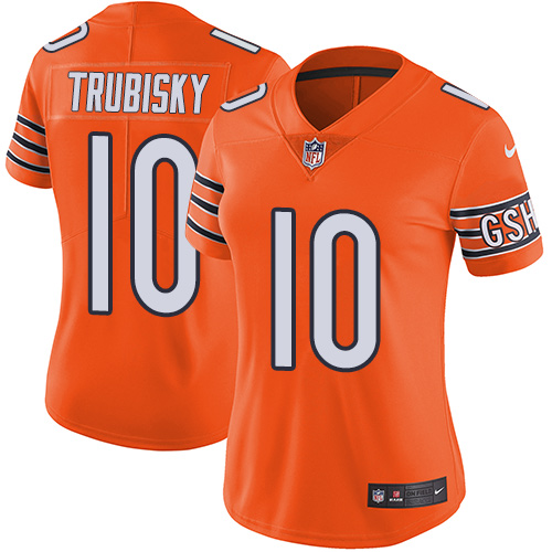 Nike Bears #10 Mitchell Trubisky Orange Women's Stitched NFL Limited Rush Jersey