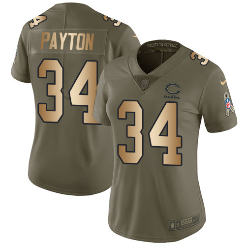 Nike Bears #34 Walter Payton Olive/Gold Women's Stitched NFL Limited 2017 Salute to Service Jersey