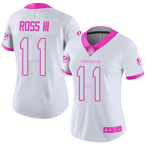 Nike Bengals #11 John Ross III White/Pink Women's Stitched NFL Limited Rush Fashion Jersey
