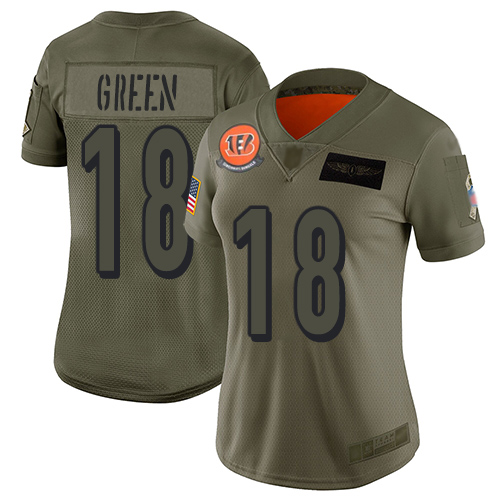 Nike Bengals #18 A.J. Green Camo Women's Stitched NFL Limited 2019 Salute to Service Jersey