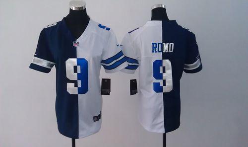 Nike Cowboys #9 Tony Romo Navy Blue/White Women's Stitched NFL Elite Split Jersey
