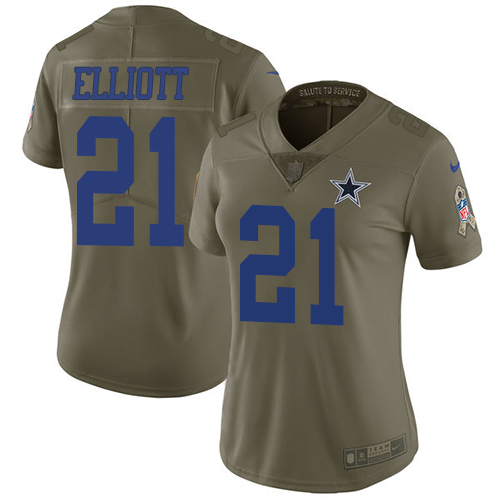 Nike Cowboys #21 Ezekiel Elliott Olive Women's Stitched NFL Limited 2017 Salute to Service Jersey
