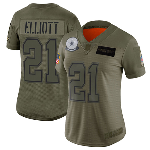 Nike Cowboys #21 Ezekiel Elliott Camo Women's Stitched NFL Limited 2019 Salute to Service Jersey