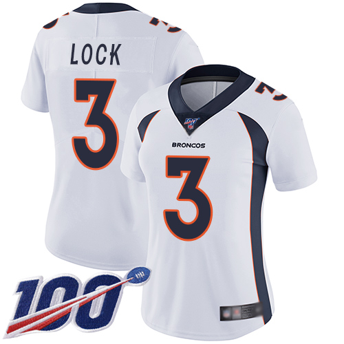 Nike Broncos #3 Drew Lock White Women's Stitched NFL 100th Season Vapor Limited Jersey Nike Broncos #3 Drew Lock White Women's Stitched NFL 100th Season Vapor Limited Jersey
