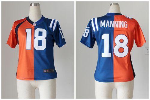 Nike Broncos #18 Peyton Manning Orange/Blue Women's Stitched NFL Elite Split Colts Jersey Nike Broncos #18 Peyton Manning Orange/Blue Women's Stitched NFL Elite Split Colts Jersey