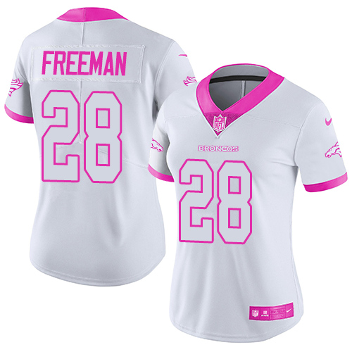 Nike Broncos #28 Royce Freeman White/Pink Women's Stitched NFL Limited Rush Fashion Jersey Nike Broncos #28 Royce Freeman White/Pink Women's Stitched NFL Limited Rush Fashion Jersey