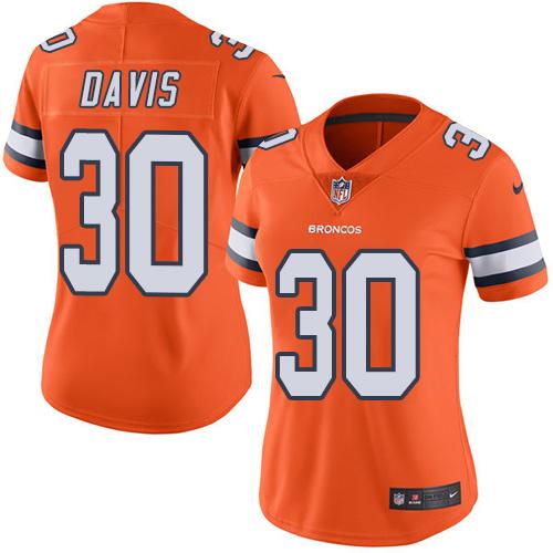Nike Broncos #30 Terrell Davis Orange Women's Stitched NFL Limited Rush Jersey Nike Broncos #30 Terrell Davis Orange Women's Stitched NFL Limited Rush Jersey