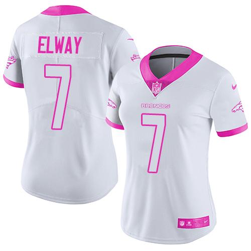 Nike Broncos #7 John Elway White/Pink Women's Stitched NFL Limited Rush Fashion Jersey Nike Broncos #7 John Elway White/Pink Women's Stitched NFL Limited Rush Fashion Jersey