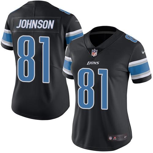 Nike Lions #81 Calvin Johnson Black Women's Stitched NFL Limited Rush Jersey Nike Lions #81 Calvin Johnson Black Women's Stitched NFL Limited Rush Jersey