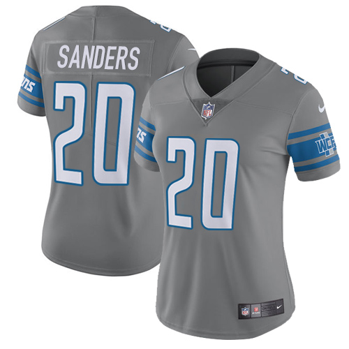 Nike Lions #20 Barry Sanders Gray Women's Stitched NFL Limited Rush Jersey Nike Lions #20 Barry Sanders Gray Women's Stitched NFL Limited Rush Jersey