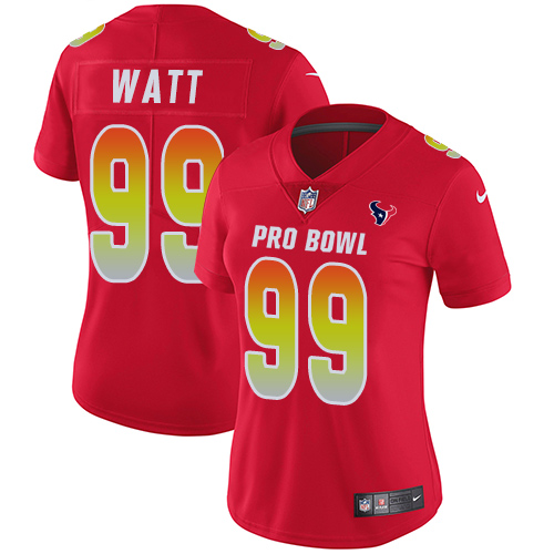 Nike Texans #99 J.J. Watt Red Women's Stitched NFL Limited AFC 2019 Pro Bowl Jersey