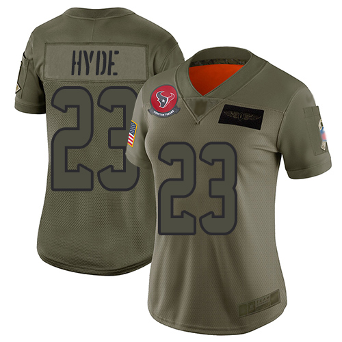 Nike Texans #23 Carlos Hyde Camo Women's Stitched NFL Limited 2019 Salute to Service Jersey