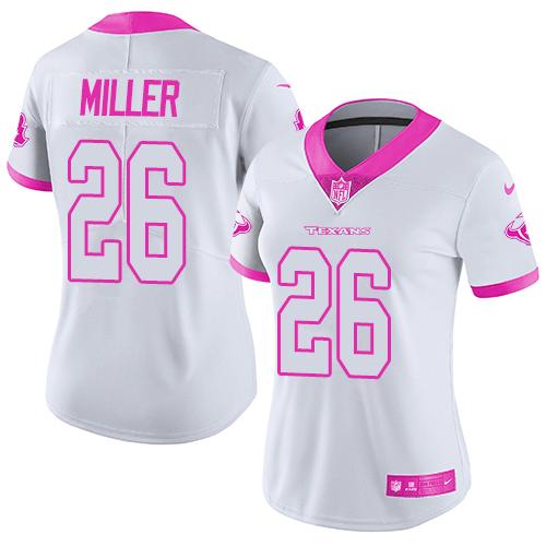 Nike Texans #26 Lamar Miller White/Pink Women's Stitched NFL Limited Rush Fashion Jersey