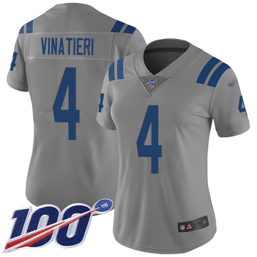 Nike Colts #4 Adam Vinatieri Gray Women's Stitched NFL Limited Inverted Legend 100th Season Jersey Nike Colts #4 Adam Vinatieri Gray Women's Stitched NFL Limited Inverted Legend 100th Season Jersey