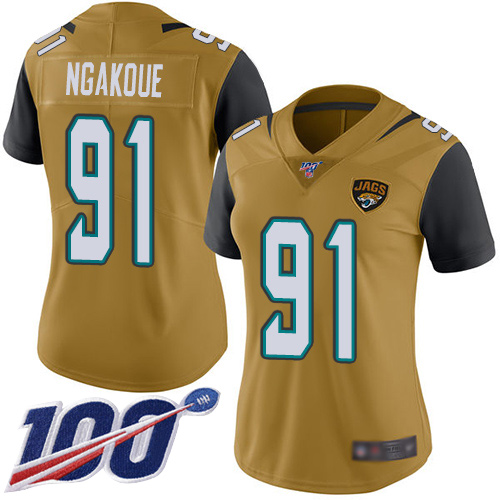 Nike Jaguars #91 Yannick Ngakoue Gold Women's Stitched NFL Limited Rush 100th Season Jersey