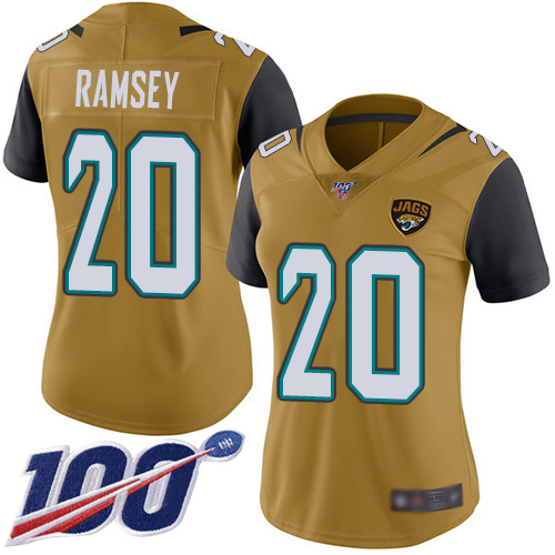 Nike Jaguars #20 Jalen Ramsey Gold Women's Stitched NFL Limited Rush 100th Season Jersey