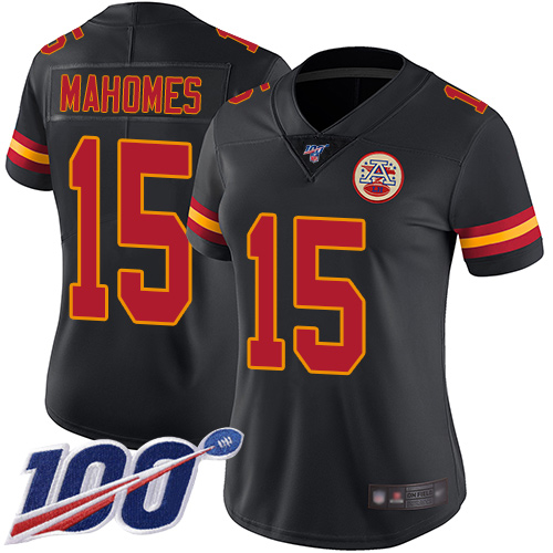 Nike Chiefs #15 Patrick Mahomes Black Women's Stitched NFL Limited Rush 100th Season Jersey Nike Chiefs #15 Patrick Mahomes Black Women's Stitched NFL Limited Rush 100th Season Jersey
