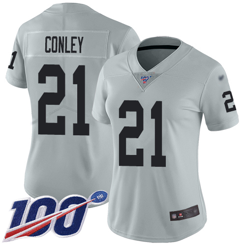 Nike Raiders #21 Gareon Conley Silver Women's Stitched NFL Limited Inverted Legend 100th Season Jersey Nike Raiders #21 Gareon Conley Silver Women's Stitched NFL Limited Inverted Legend 100th Season Jersey