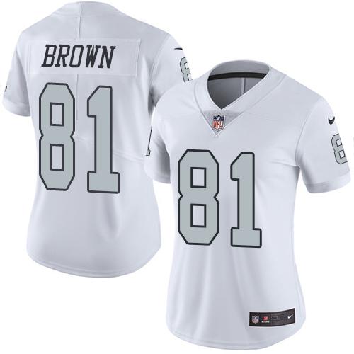 Nike Raiders #81 Tim Brown White Women's Stitched NFL Limited Rush Jersey Nike Raiders #81 Tim Brown White Women's Stitched NFL Limited Rush Jersey