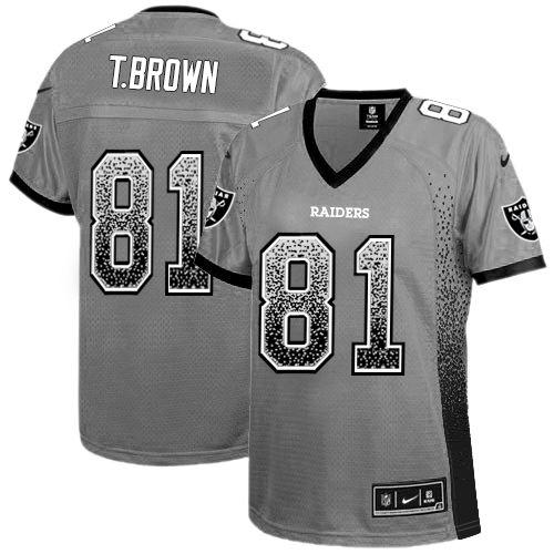 Nike Raiders #81 Tim Brown Grey Women's Stitched NFL Elite Drift Fashion Jersey Nike Raiders #81 Tim Brown Grey Women's Stitched NFL Elite Drift Fashion Jersey
