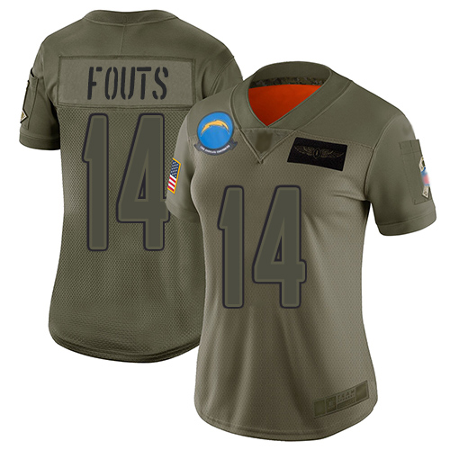 Nike Chargers #14 Dan Fouts Camo Women's Stitched NFL Limited 2019 Salute to Service Jersey