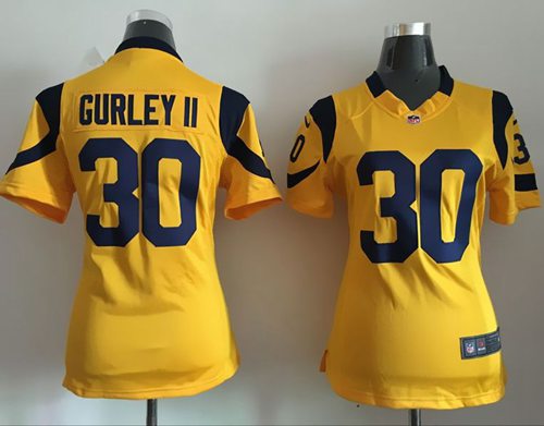 Nike Rams #30 Todd Gurley II Gold Women's Stitched NFL Elite Rush Jersey