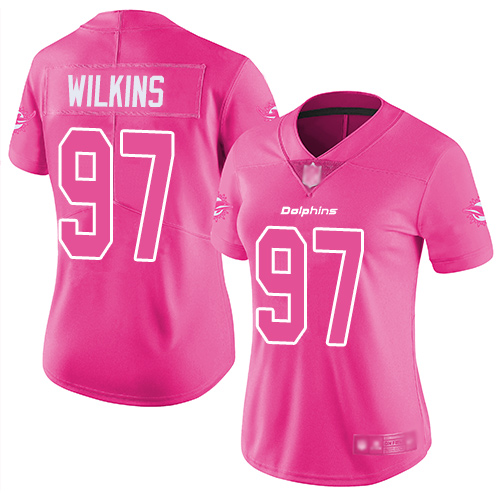 Nike Dolphins #97 Christian Wilkins Pink Women's Stitched NFL Limited Rush Fashion Jersey